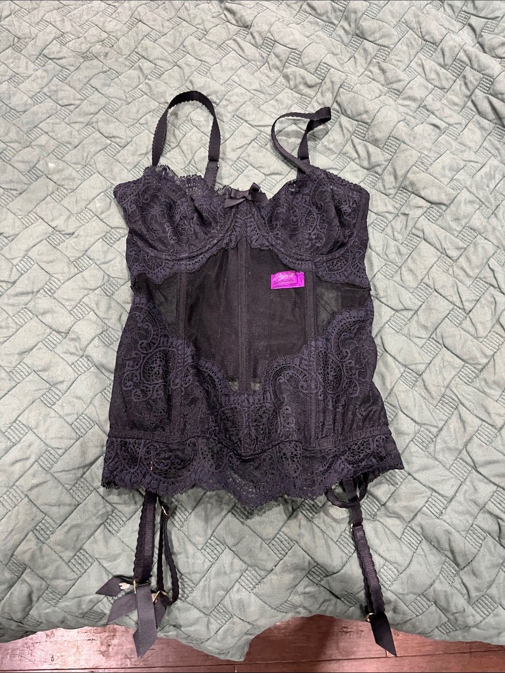 Agent Provocateur Black Lace Corset Bustier with Garter Straps